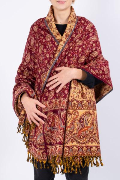 Grande écharpe en laine rouge à motif cachemire