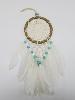 Attrape-rêve ethnique en macramé blanc à perles bleu clair à plumes