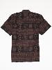 Chemise col mao manche courte marron motif Om sanskrit