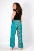 Pantalon fendu fluide vert à motif oriental style hippie chic