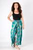 Pantalon fendu fluide vert à motif oriental style hippie chic